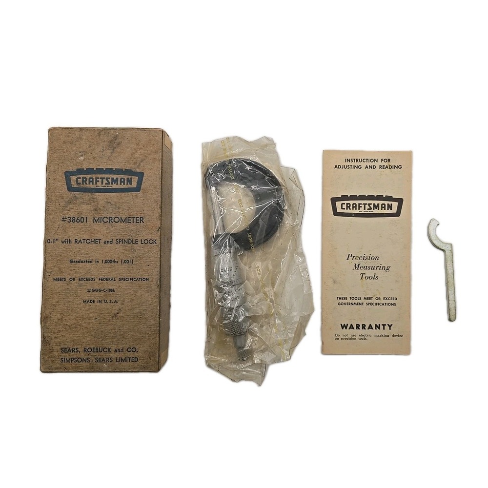 Vintage Craftsman # 38601 DJ‎ Micrometer 0-1" Original Box, Case & Paperwork U56